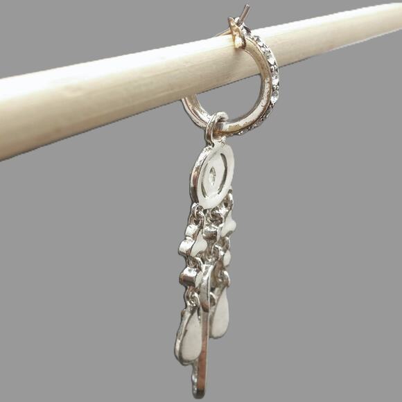 Monet Chandelier Earrings Rhinestone Dangle Silvertone NWT Hoops Detach Art Deco - Picture 9 of 12